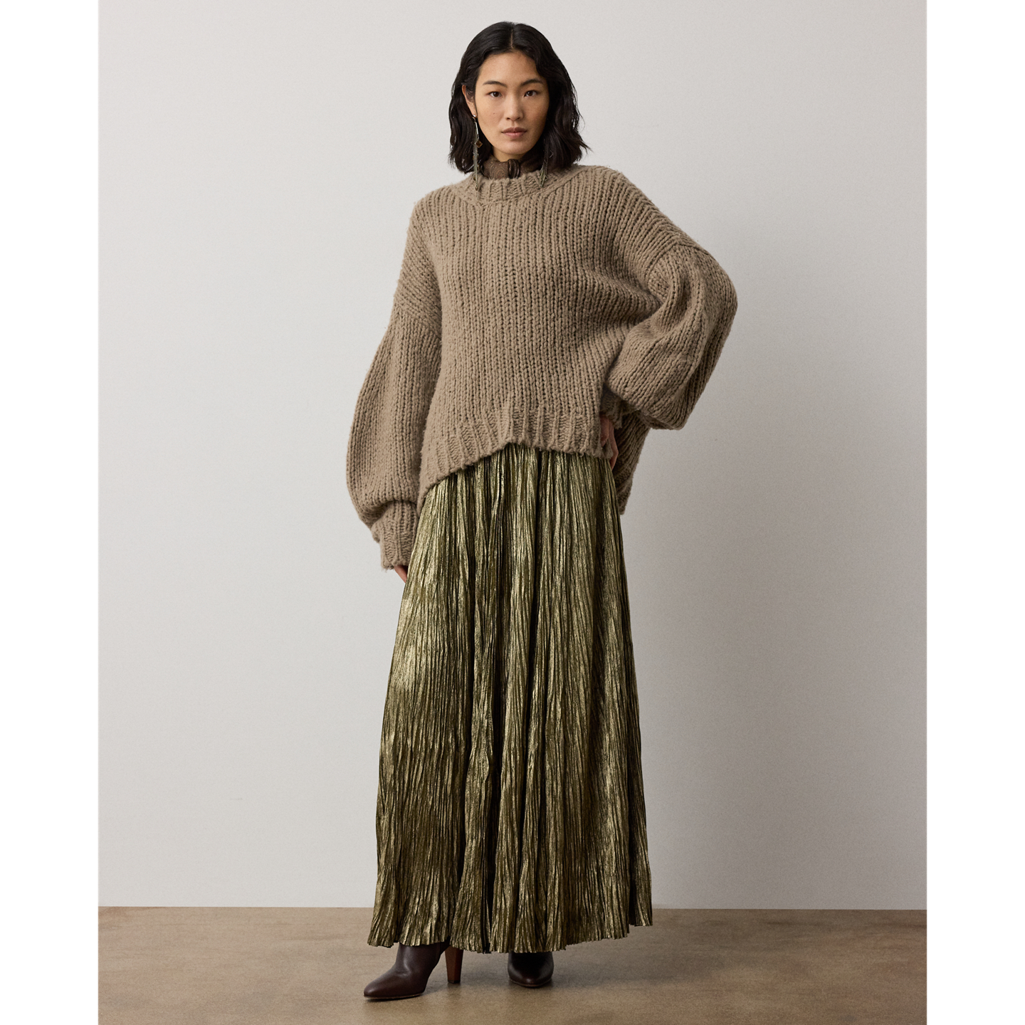 Женские юбки Ralph Lauren Luciana Foiled Brushed Satin Maxiskirt, цвет: Серебряный — фото 4