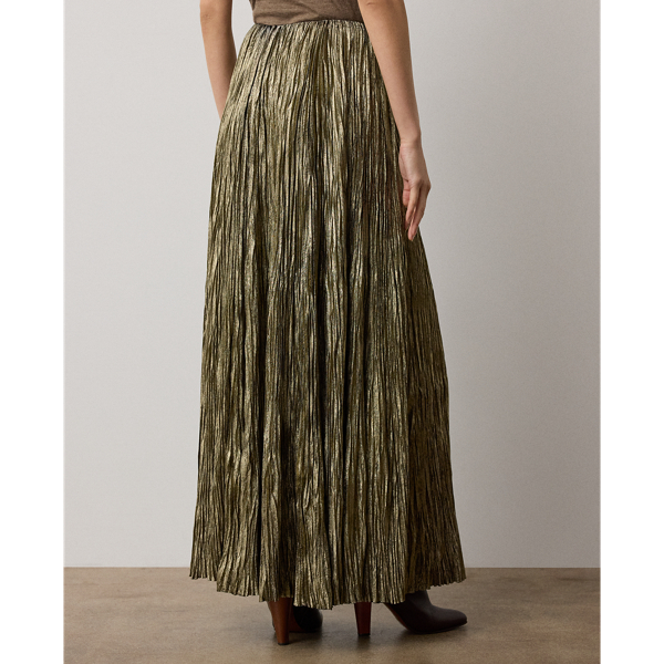 Tarnished Silver Luciana Foiled Brushed Satin Maxiskirt Ralph Lauren Collection 5