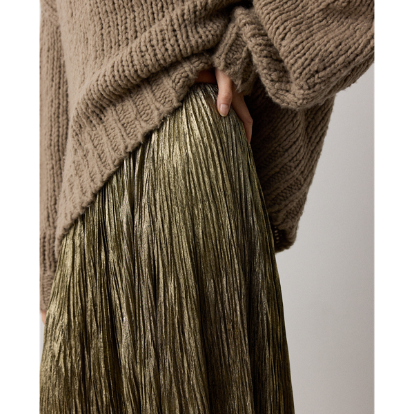 Tarnished Silver Luciana Foiled Brushed Satin Maxiskirt Ralph Lauren Collection 6