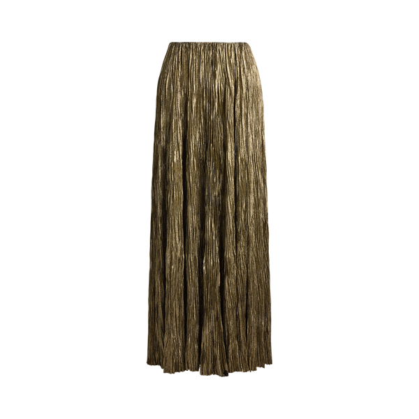 Tarnished Silver Luciana Foiled Brushed Satin Maxiskirt Ralph Lauren Collection 2