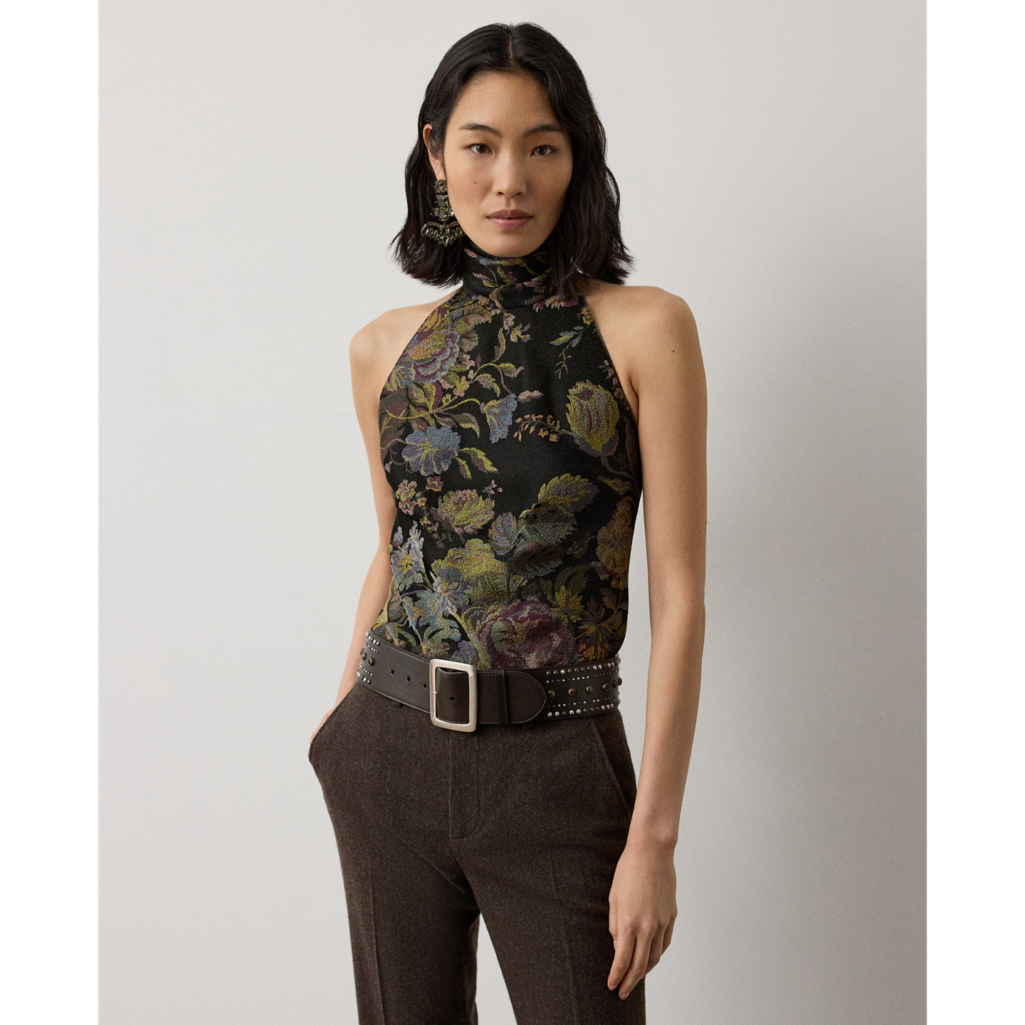 Женский жаккардовый топ Ralph Lauren Chilton с цветочным узором, цвет: Коричневый разноцветный — фото 4