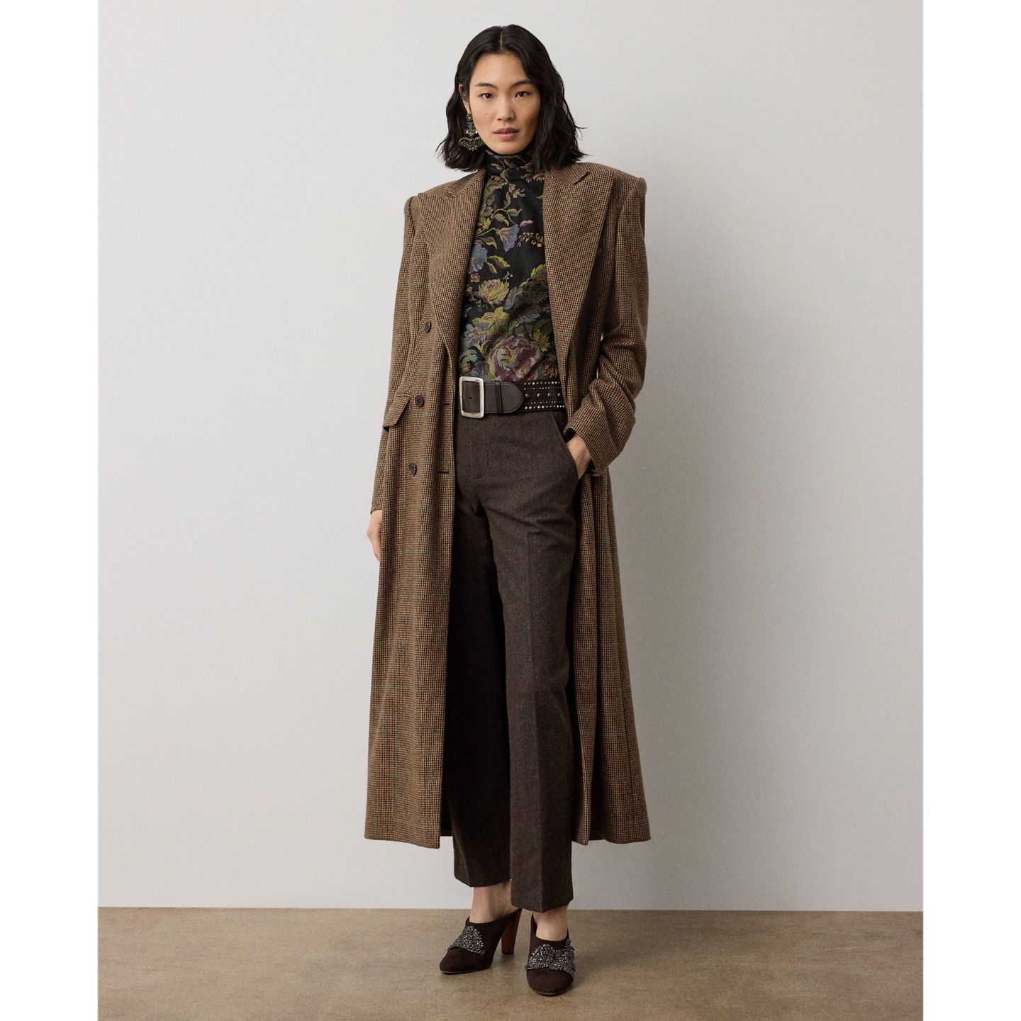 Женский жаккардовый топ Ralph Lauren Chilton с цветочным узором, цвет: Коричневый разноцветный — фото 1