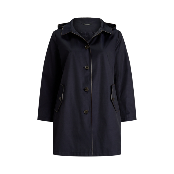 Faux-Leather-Trim Hooded Coat Lauren Woman 1