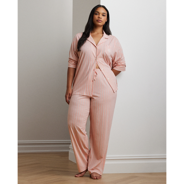 Peach Stripe Striped Cotton-Blend-Jersey Sleep Set Lauren Woman 1