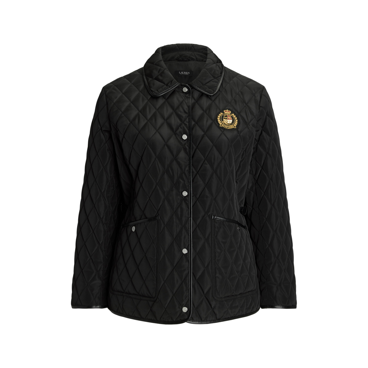 Faux Leather Trim Crest Patch Jacket