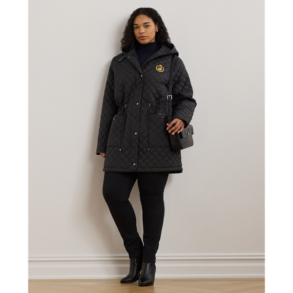 Black Crest-Patch Diamond-Quilted Hooded Coat Lauren Woman 1