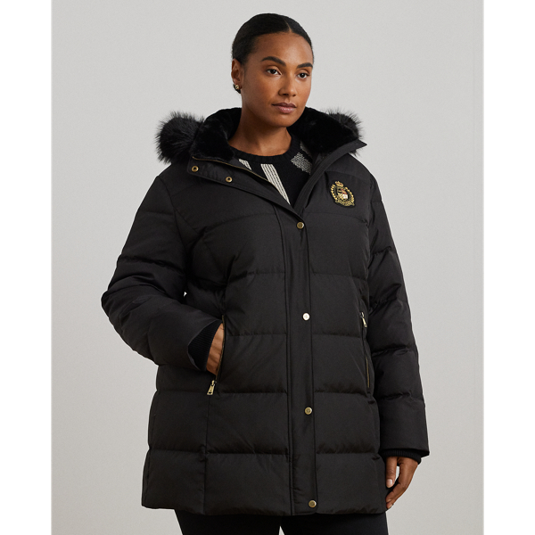 Black Crest-Patch Hooded Down Coat Lauren Woman 1