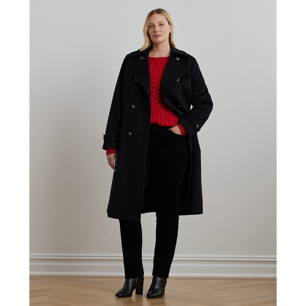 Black Wool-Blend Double-Breasted Coat Lauren Woman 1