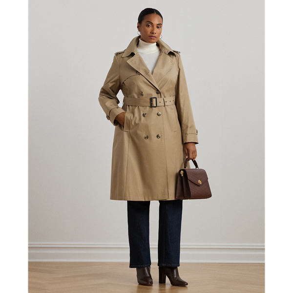 Sand Double-Breasted Cotton-Blend Trench Coat Lauren Woman 1