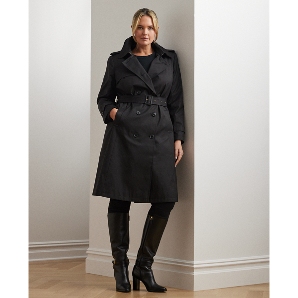 Black Double-Breasted Cotton-Blend Trench Coat Lauren Woman 1