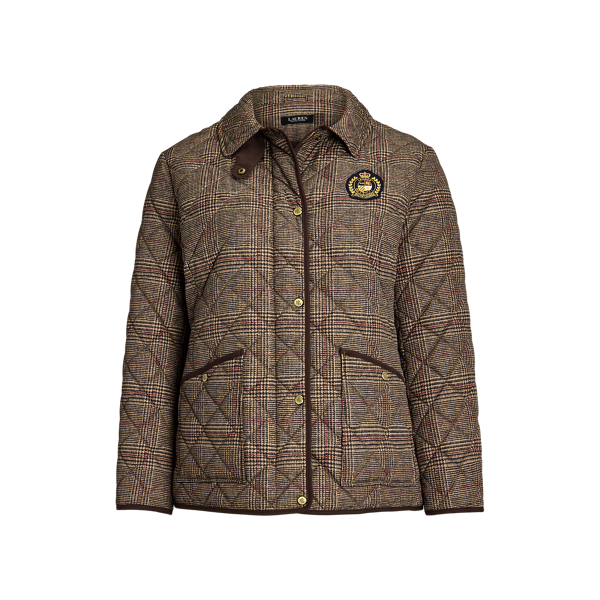 Glen Plaid Crest-Patch Quilted Jacket Lauren Woman 1