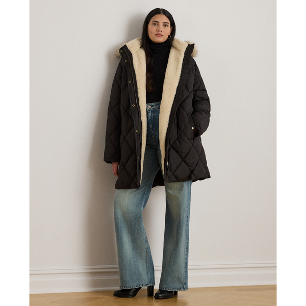 Faux-Fur-Trim Hooded Quilted Coat