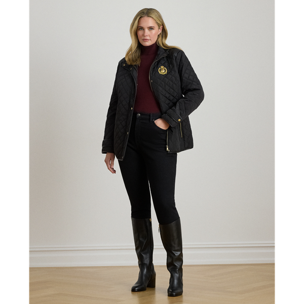 Crest-Patch Quilted Funnelneck Jacket