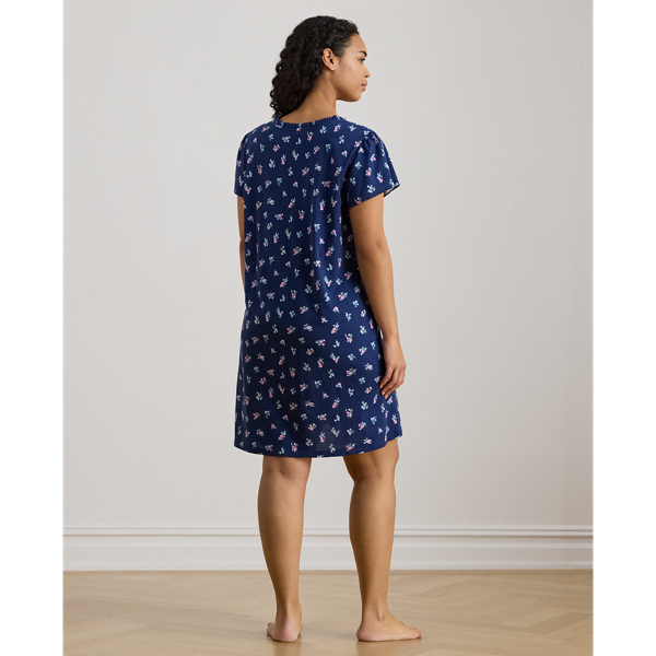 Navy Print Floral Jersey Flutter-Sleeve Nightgown Lauren Woman 4