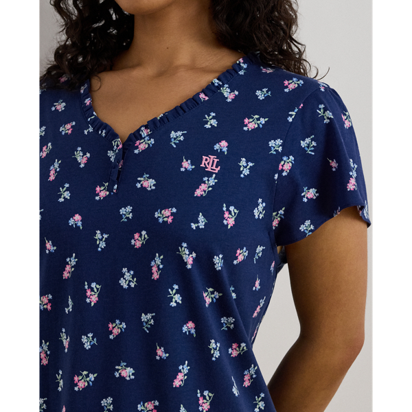 Navy Print Floral Jersey Flutter-Sleeve Nightgown Lauren Woman 5