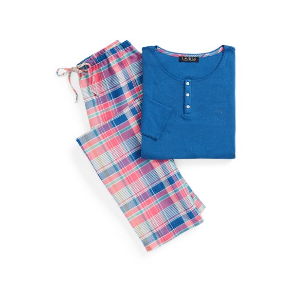 Karierter Henley-Pyjama mit Baumwolle Lauren in 1