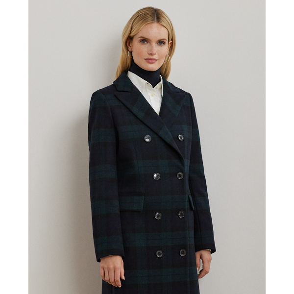 Black Watch Plaid Double Breasted Coat