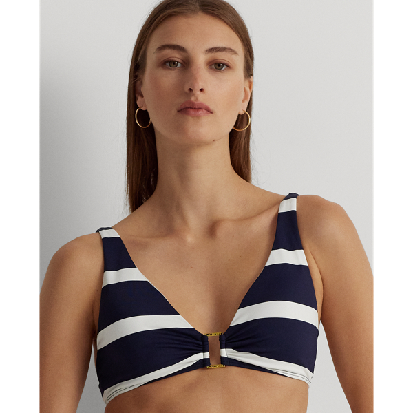 Haut de bikini rayé anneau Lauren en Marine foncé 5