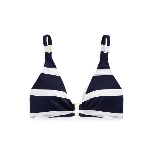 Haut de bikini rayé anneau Lauren en Marine foncé 2