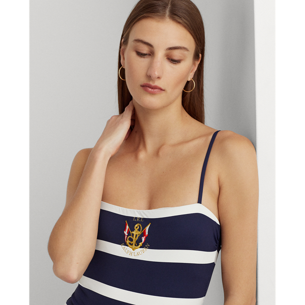 Dark Navy Logo Striped Square-Neck One-Piece Lauren 4