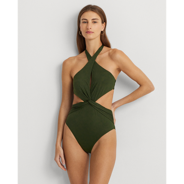 Twist Front Cutout Halter One Piece for Women Ralph Lauren UK