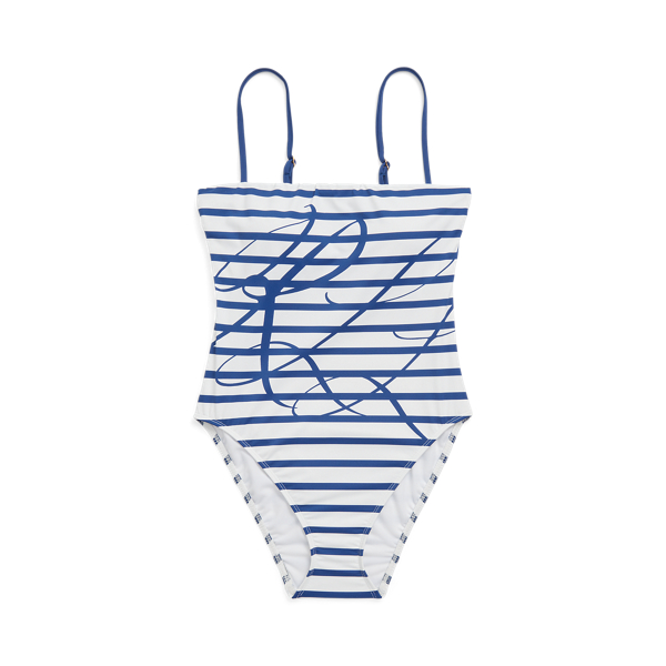 Gestreifter Badeanzug mit Logo Lauren in Blau/Wei&szlig; 2