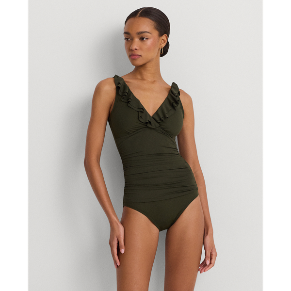 Badeanzug mit R&uuml;schenbesatz Lauren in Olivgr&uuml;n 3