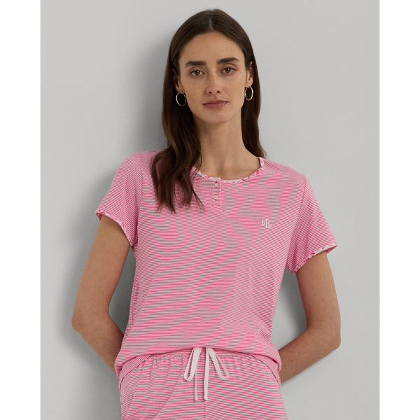 Pink Stripe Striped Cotton-Blend Jersey Pajama Set Lauren 4