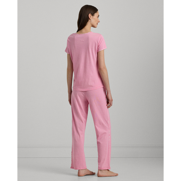 Pink Stripe Striped Cotton-Blend Jersey Pajama Set Lauren 5