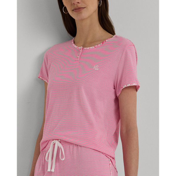 Pink Stripe Striped Cotton-Blend Jersey Pajama Set Lauren 6