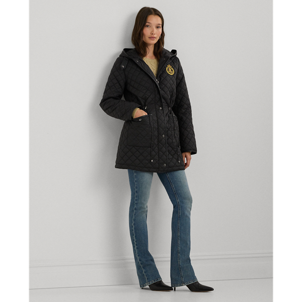 Crest Patch Diamond Quilted Hooded Coat for Women Ralph Lauren PT