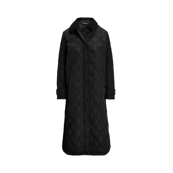 Corduroy-Trim Diamond-Quilted Maxicoat Lauren 1