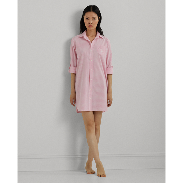 Pink Stripe Striped Cotton Poplin Sleep Shirt Lauren 1