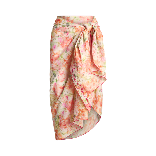 Tropical-Print Cotton Voile Wrap Skirt