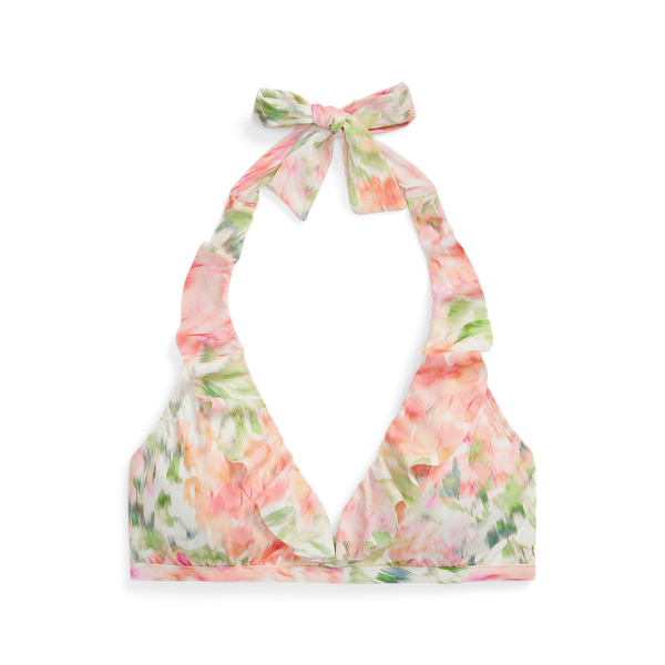 Floral Ruffle-Trim Halter Bikini Top Lauren 1