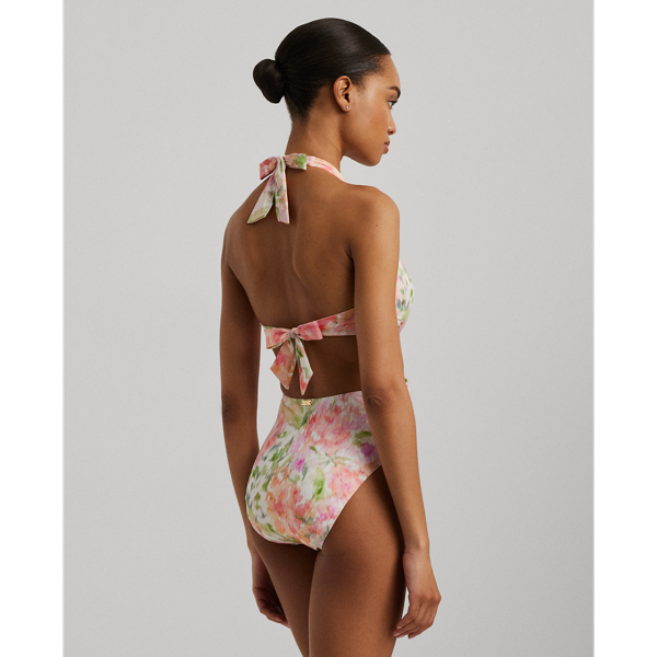 Ba&ntilde;ador con cuello halter, nudo y flores Lauren en Multicolor 3