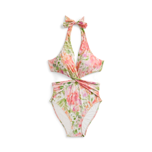 Floral Twist-Front Halter One-Piece