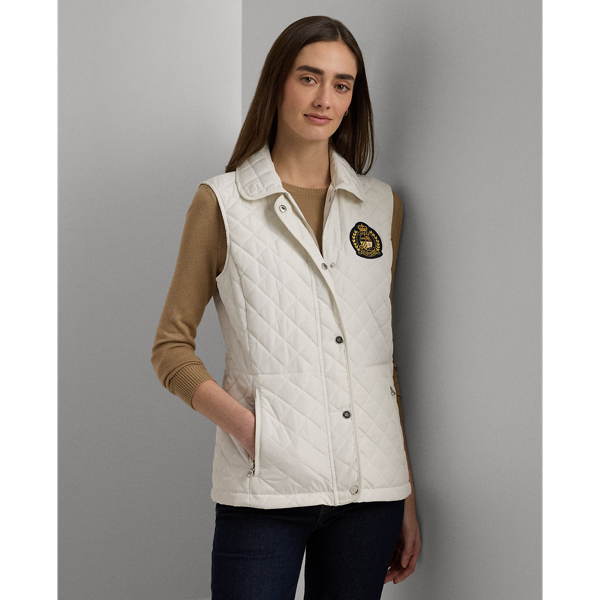 Cream Crest-Patch Diamond-Quilted Vest Lauren 1