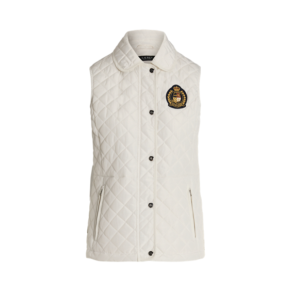 Cream Crest-Patch Diamond-Quilted Vest Lauren 2