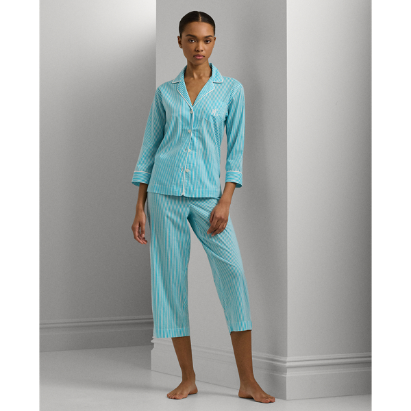 Turquoise Stripe Striped Lawn Capri Sleep Set Lauren 1