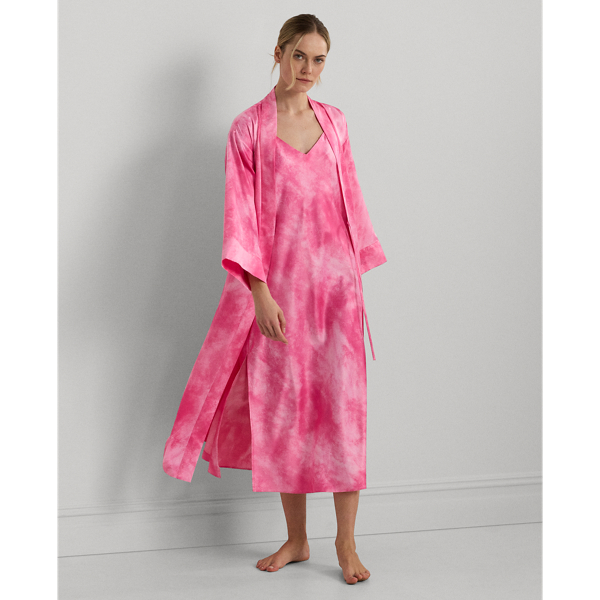 Dark Pink Print Tie-Dye-Print Satin Sleeveless Nightgown Lauren 1