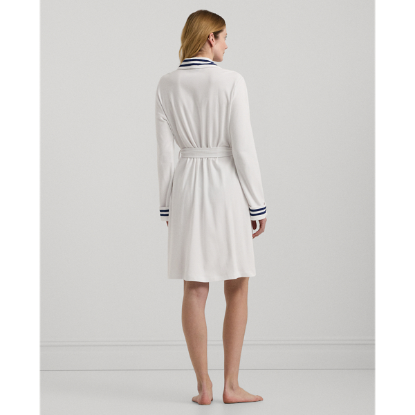White Cotton Interlock Shawl-Collar Robe Lauren 5
