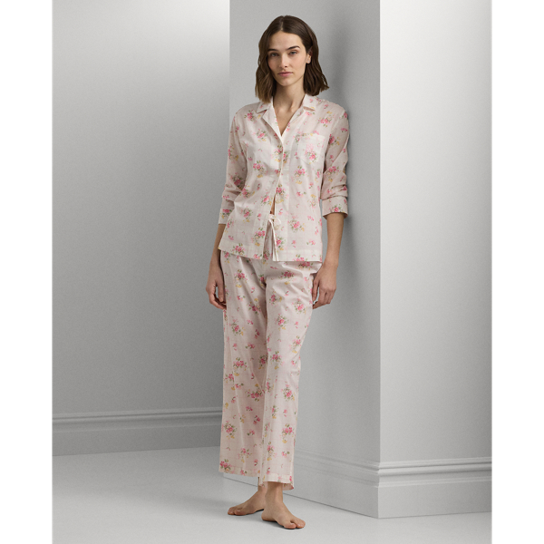 Ivory Floral Floral Windowpane Lawn Cropped Sleep Set Lauren 1