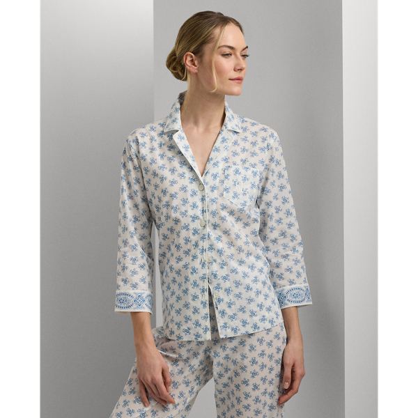 Blue Floral Floral Cotton-Blend Lawn Sleep Set Lauren 4
