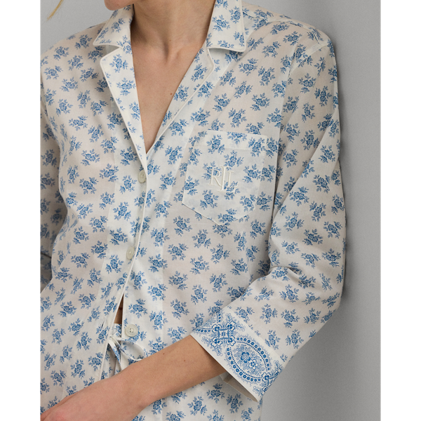 Blue Floral Floral Cotton-Blend Lawn Sleep Set Lauren 6
