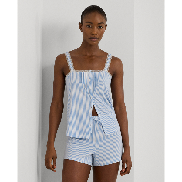 Blue Stripe Striped Lace-Trim Boxer Pajama Set Lauren 4