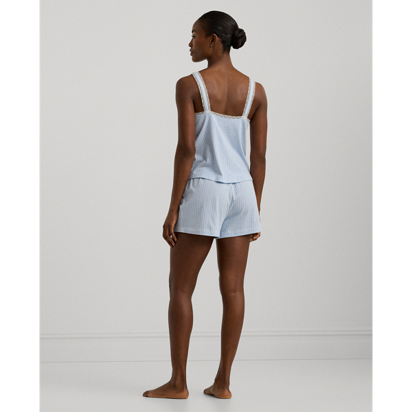 Blue Stripe Striped Lace-Trim Boxer Pajama Set Lauren 5
