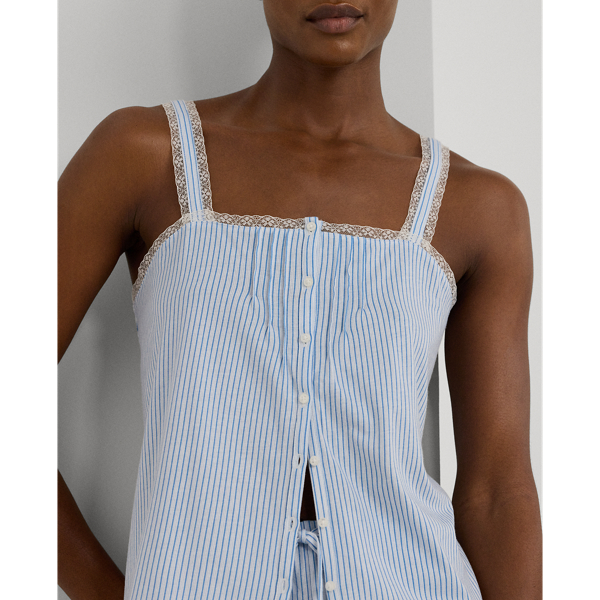 Blue Stripe Striped Lace-Trim Boxer Pajama Set Lauren 6