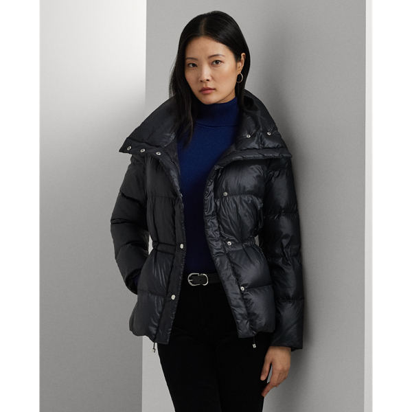 Metallic puffer jacket black online