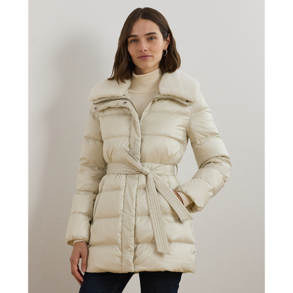 Faux Shearling Trim Belted Down Coat for Women Ralph Lauren QA